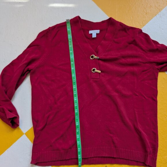 Red and Gold Fastener Cotton Long Sleeve V Sweater Women's Charter Club Medium - Picture 7 of 7